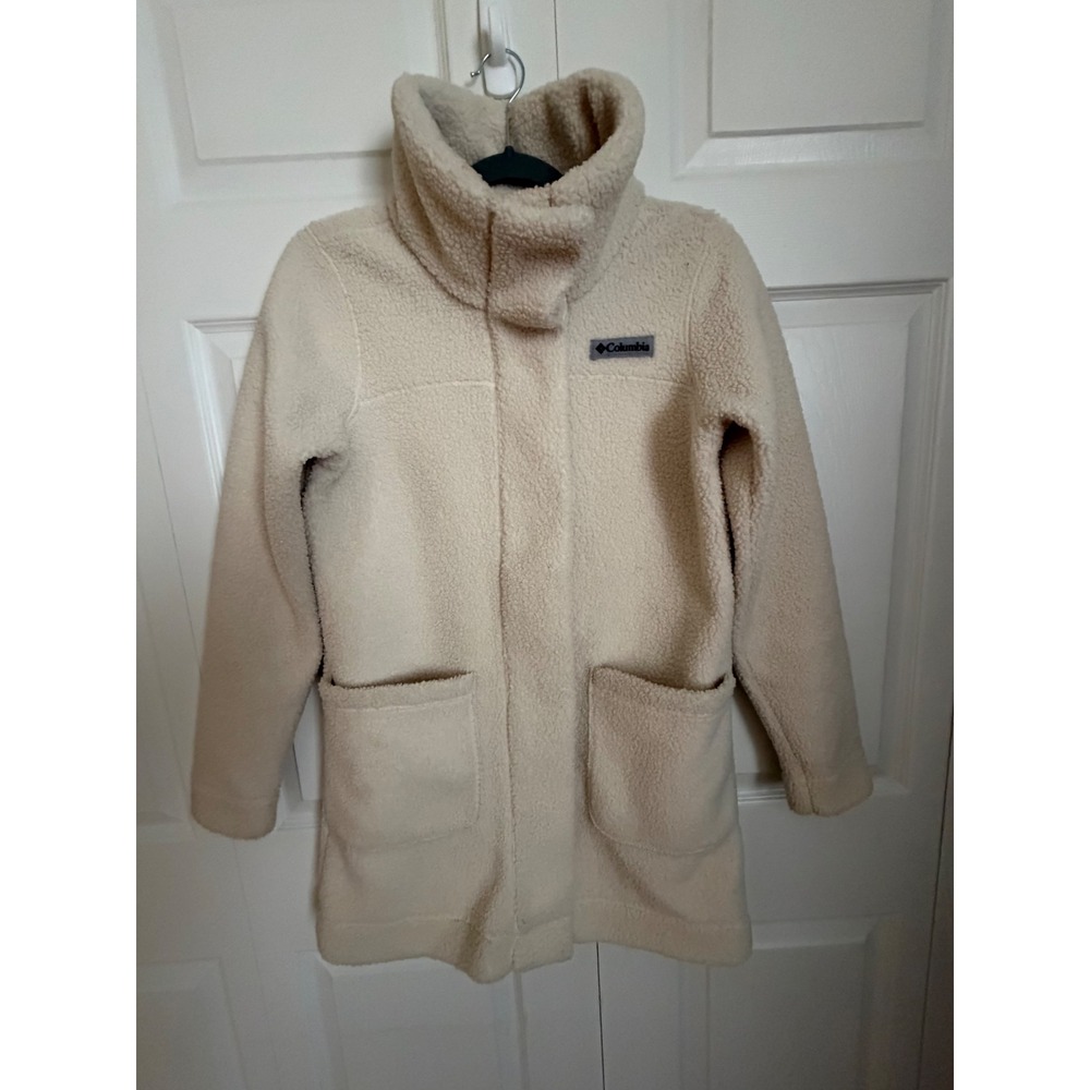 Columbia Panorama Long Jacket Cream Sherpa Fleece Funnel Neck AL1333 Women Small